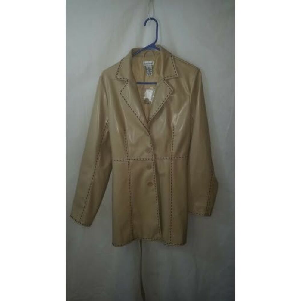 WET SEAL Women’s size LARGE Beige 70s style Trench Coat pvc Vinyl material NWT